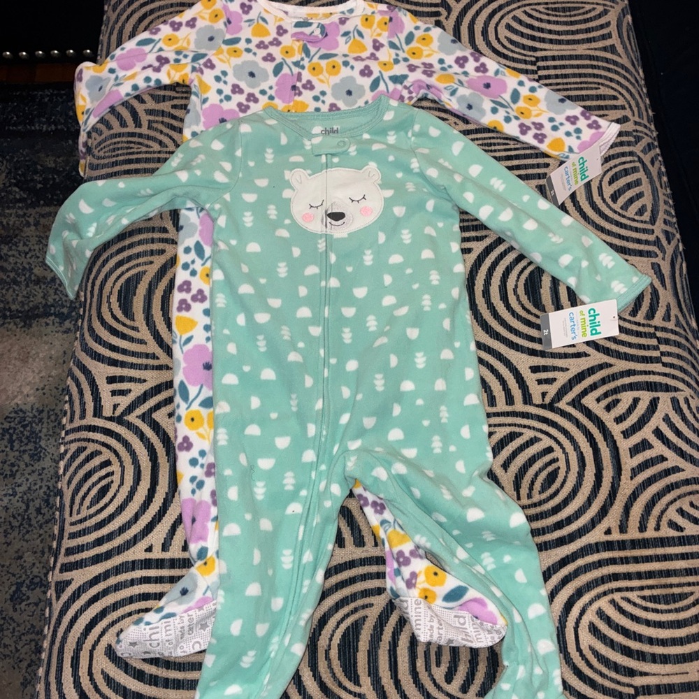 Mint and Floral Baby One Piece Set-Footed Pajamas